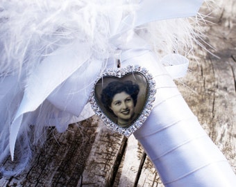 Bouquet Photo Charm Heart, Wedding Bouquet Photo Charm, Diamante Memorial Photo Charm, Rhinestone Photo charm, Bouquet Photo Jewelry