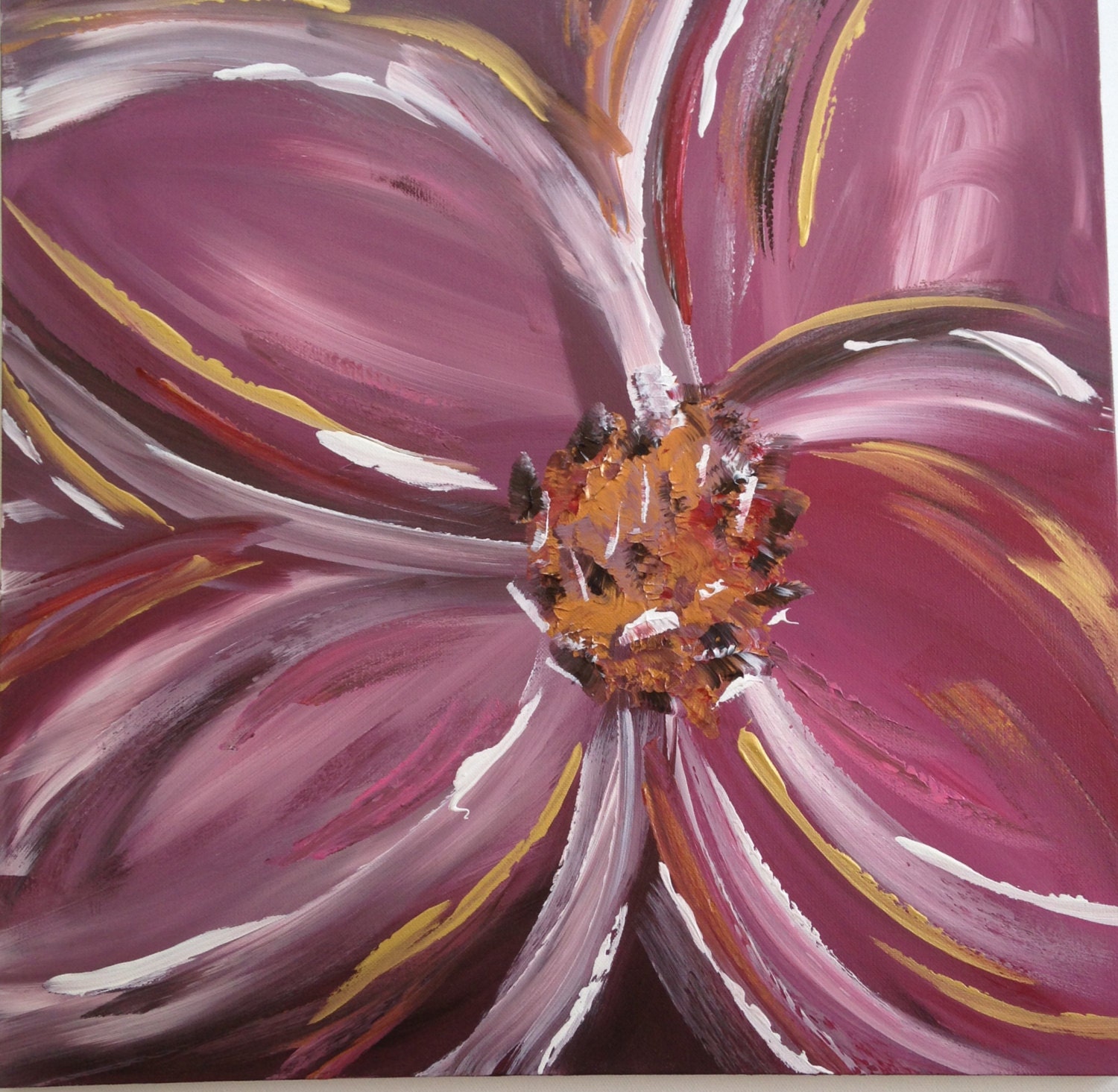 Bold Red Abstract Magnolia Flower Original painting by ArtByOnny