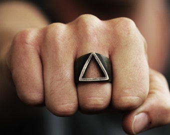 Mens Ring Gold Triangle Rings Oxidized Brass Persoanlized Jewelry