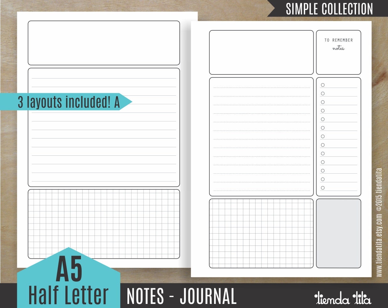 NOTES Journal A5 Inserts Simple Collection A5/Half size