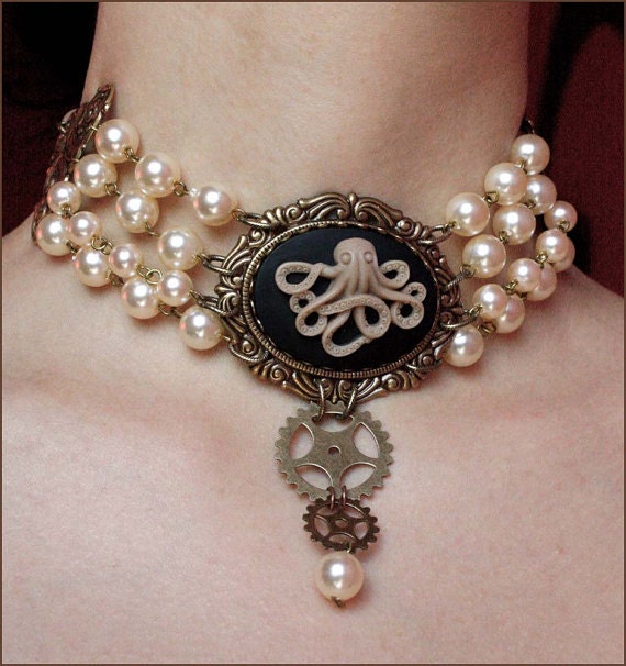 Steampunk jewelry octopus Victorian Cameo Gothic necklace by pinkabsinthe steampunk buy now online