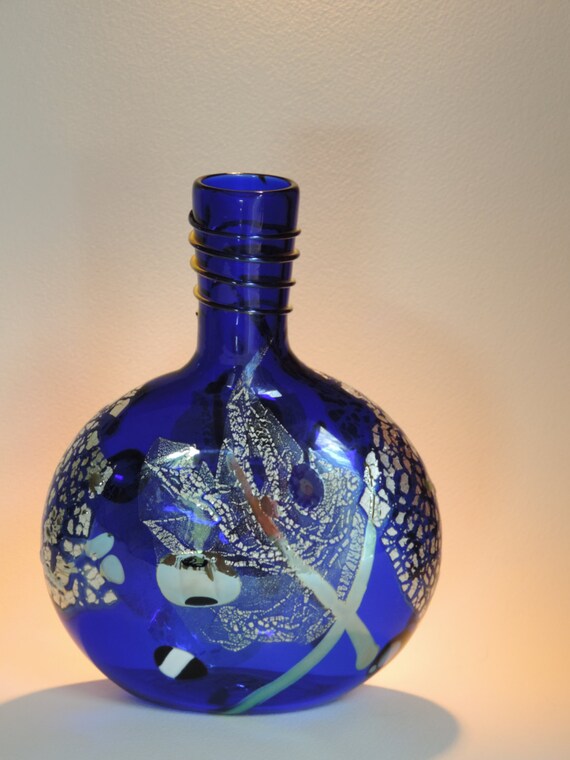Handblown Glass Cobalt Blue Bottle Vase with by ToselandGlass