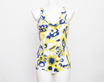 NOS Vintage swimsuit Size S blue white and yellow