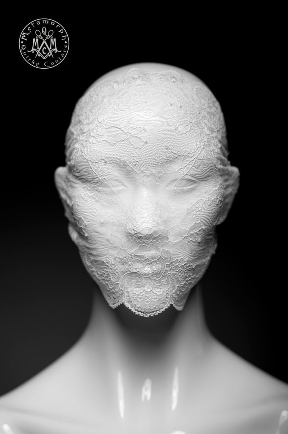 Lace mask Versatile ivory white lace full face lace veil or