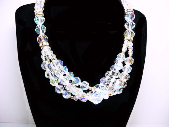 Vintage Crystal Bead Necklace with Rondell Rhinestone Beads