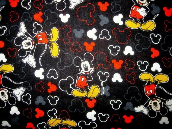 1 Yard MICKEY MOUSE Cotton Fabric Black Silhouette by OciFabrics