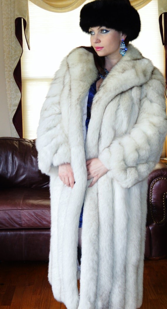Saga Royal Golden Island Shadow Full Length Fox Fur Coat With Womens Natural Blue White Fox Fur Coat With Hood Full Length Long Chevron Design
