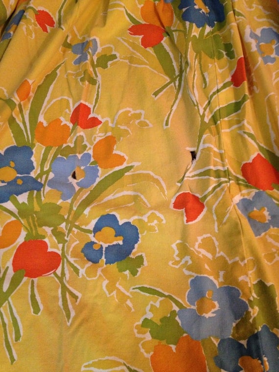 Flowered Curtains 1970s Yellow Print Set of 6 Window Panels