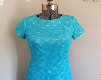 Vintage 1960's Dress and Coat Set Aqua Lace