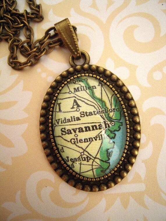 Custom Map Jewelry Savannah Statesboro Vintage Map
