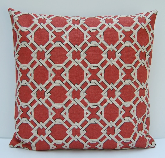 Brick Red Geometric Pillow Cover Rust TanThrow Pillow 18x18