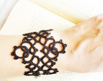Tatting (Frivolite) Bracelet - Tatted Black Lace Bracelet