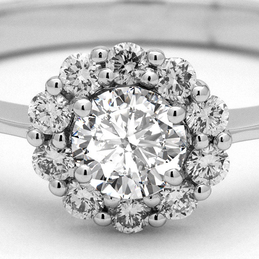 0.40ct Flower Halo Diamond Engagement Ring Vintage Style