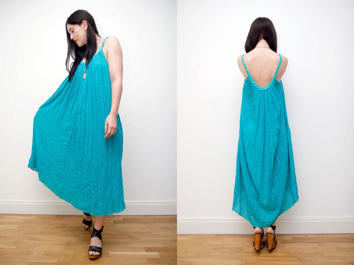 Vintage Indian Gauze Cotton Cheese Cloth Boho low back Backless Tunic Smock Navajo Hippie Maxi 