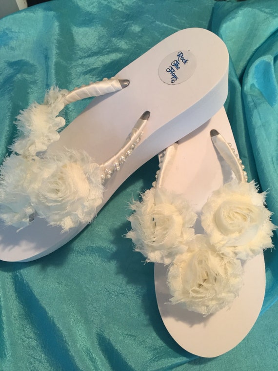 Bridal Flip FlopsWedges.2 Inch Heel.Wedding Flip Flops.Beach Wedding ...