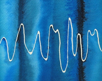 Blue EEG - original watercolor painting of brain waves