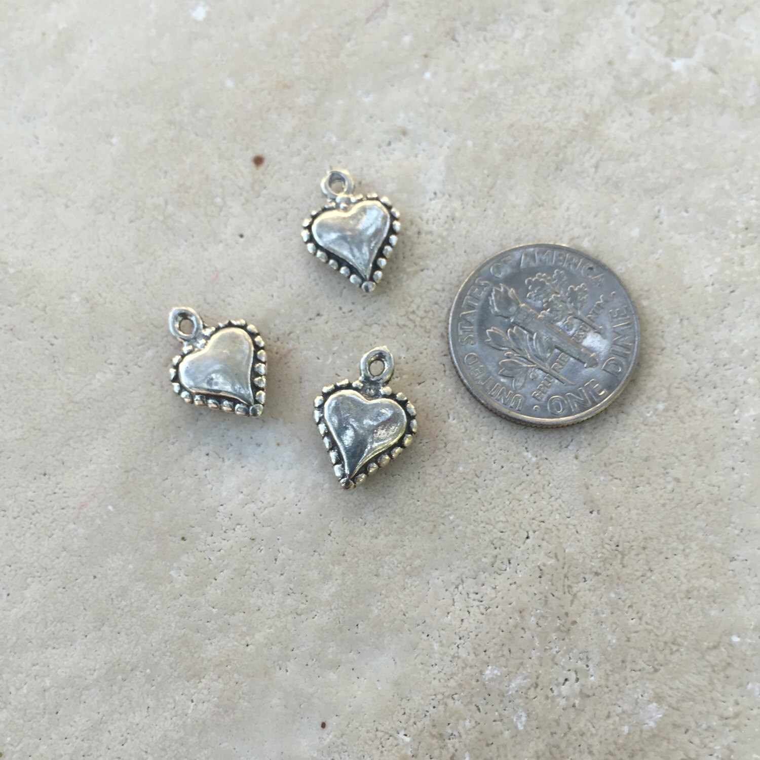 Sterling Silver Heart Charms 3 charms 13x10mm by marketplacebeads