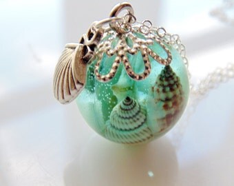 Starfish Necklace, Seaside Pendant, Summer, Beach, Mermaid Necklace, Seashells, Aqua