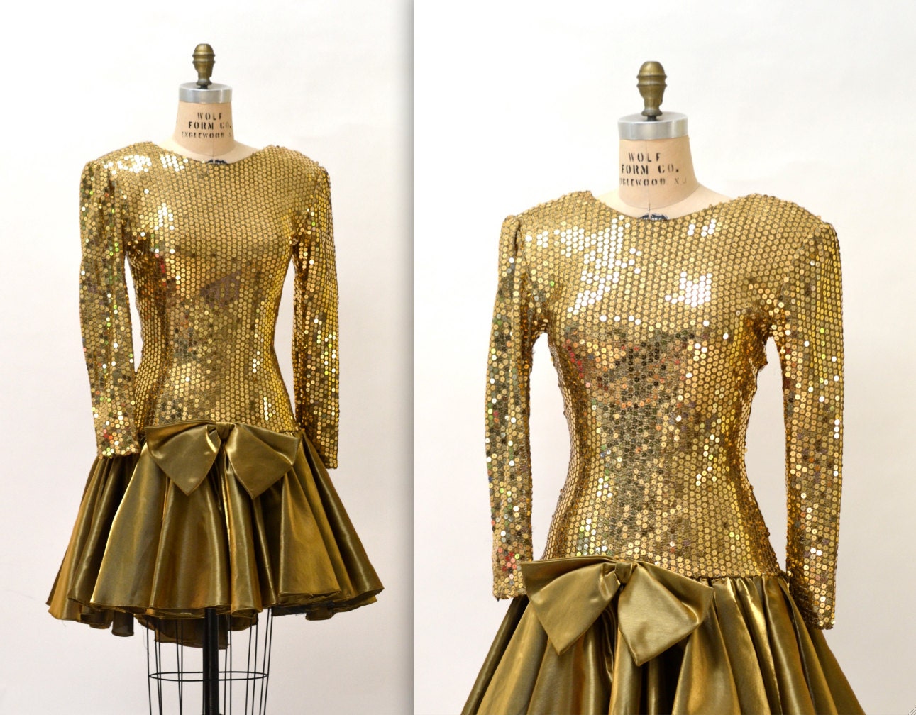 80s Metallic Prom Dress With Gold Sequin 80s Vintage