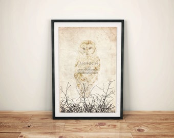 What Babe? // Labyrinth Alternate Movie Poster // Goblin King Quote, Snowy Owl, and Bramble Silhouette Print