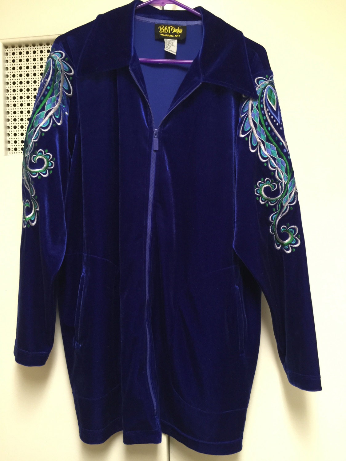 Bob Mackie wearable art/embroidered jacket/1X/blue by hoarderhaven