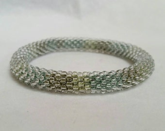 Multi-Green Seed Bead Crochet Bangle - Ready to Ship