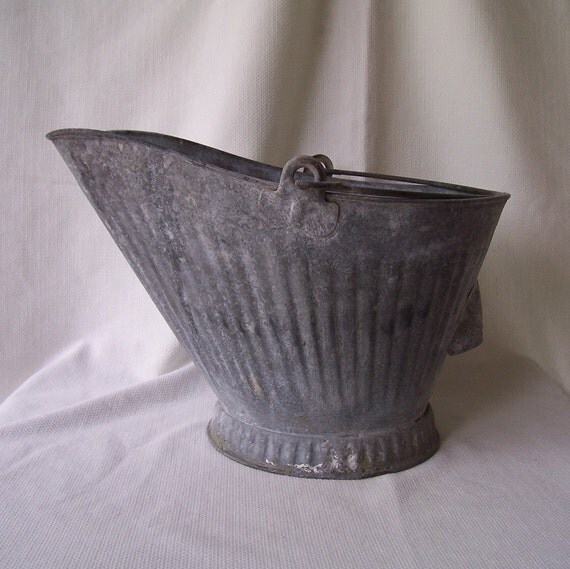 Vintage galvanized ash coal bucket.