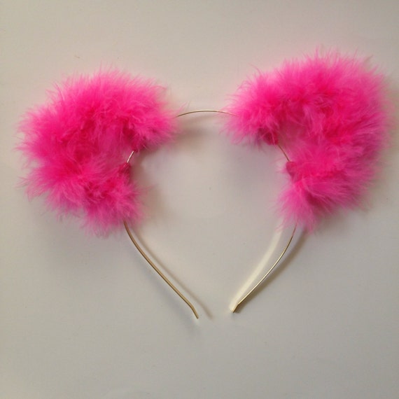 Hot Pink Fuzzy Cat Ears by sugarlux on Etsy