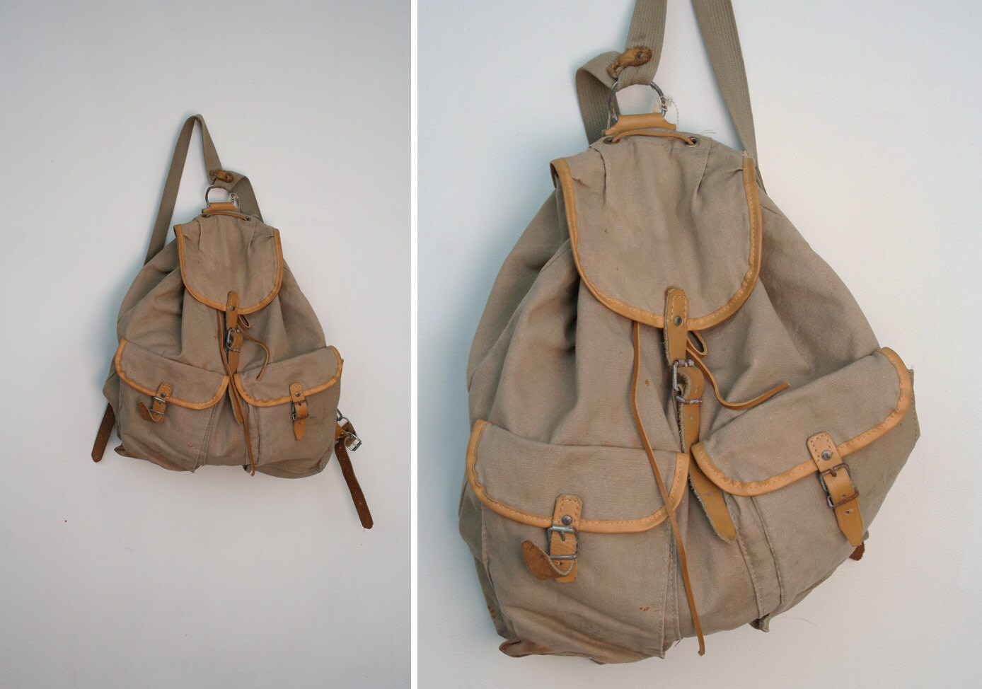 Vintage Canvas Drawstring Camp Military Boy Scout Backpack