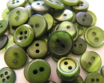 Forest Green Buttons, 50 Small Assorted Round Sewing Crafting Bulk Buttons