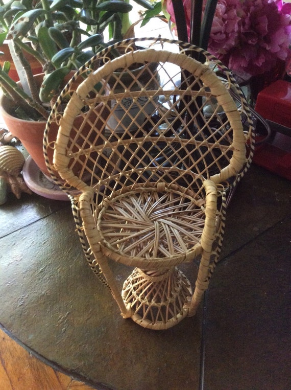 Doll furniture wicker doll tall chair multi colored wicker