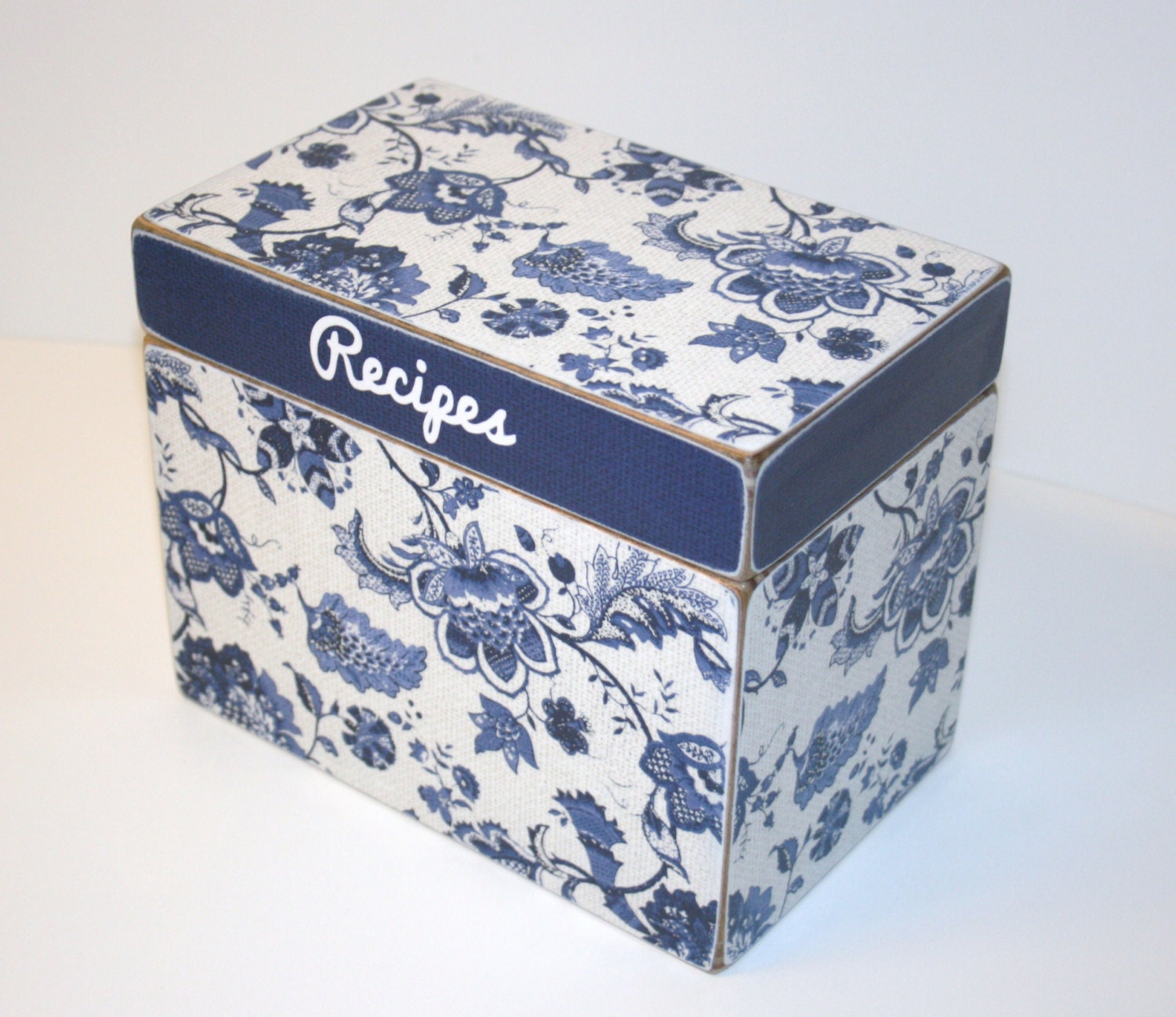 Recipe Box Blue and White Recipe Box Delft Print Box 4x6