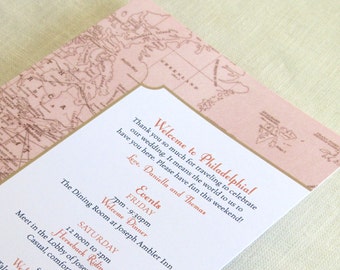 Vintage Map Wedding Itinerary Card - Welcome Bag Card - Destination Travel Events Card - Custom Colors