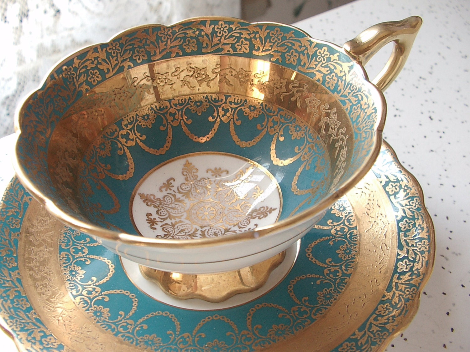Antique Royal Stafford gold filigree tea cup and by ShoponSherman