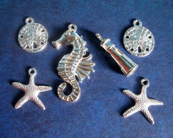 SALE - Beach Charm Collection in BRIGHT Silver Tone - C2165