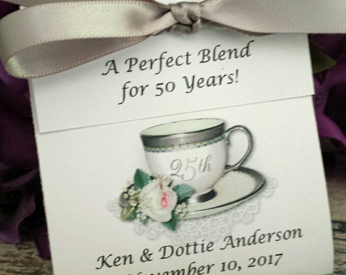 25th Anniversary Favors Tea Favors Personalized Teacup Tea Bag Party Favors - Wedding Anniversary Tea Favors Photo Favors