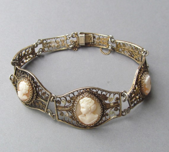 Antique 800 Silver Filigree Cameo Bracelet Gold by SarahAndJohns