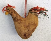 Set of 3 Primitive Rooster Chicken Ornaments, Hanging Ornament Set, Primitive Rooster Chicken Bowl Fillers, Rustic Country Decor