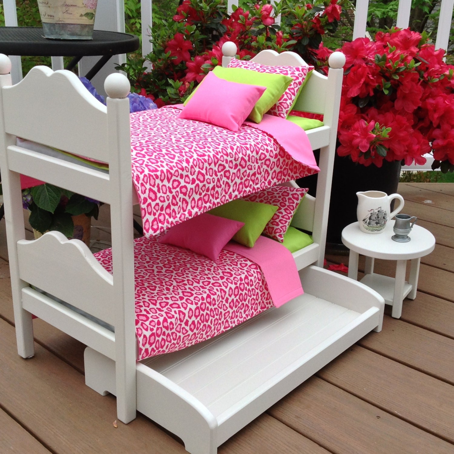 Bunk bed with hot pink cheetah lime green by BedsandThreads