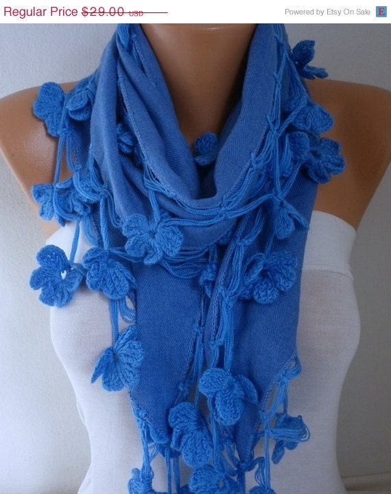 Blue Pashmina Scarf Spring Easter Oversize Scarf Shawl by fatwoman