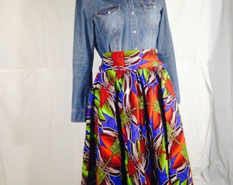 Ankara African Skirt/Ankara African style/ African clothing/African fabric/ Ankara short Skirt 27/28 waist, L22"