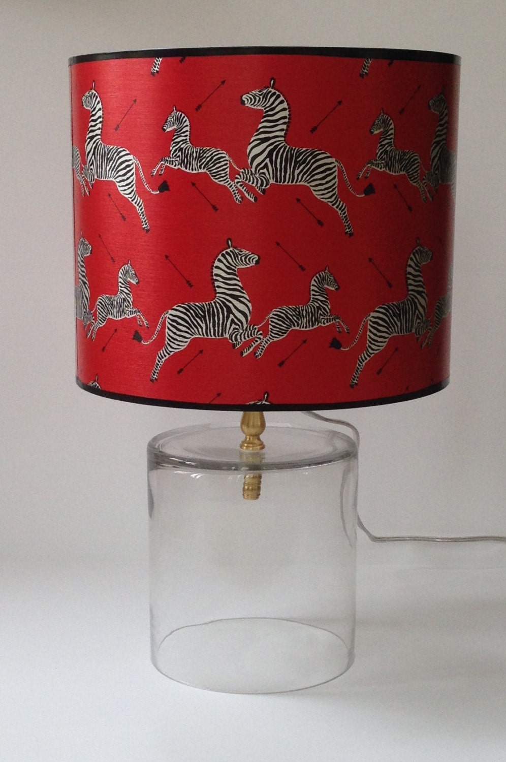 Clear Glass Table Lamp with Scalamandre Red by LampShadeDesigns