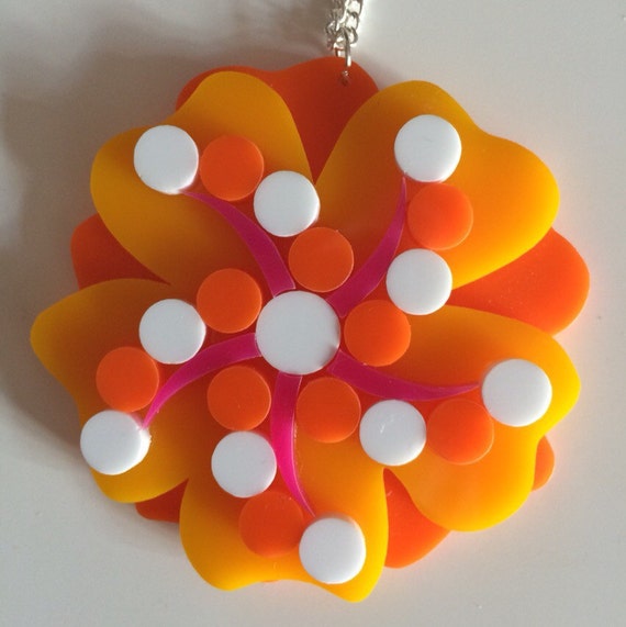 Retro yellow and orange plastic flower necklace by LorelaiLorelai