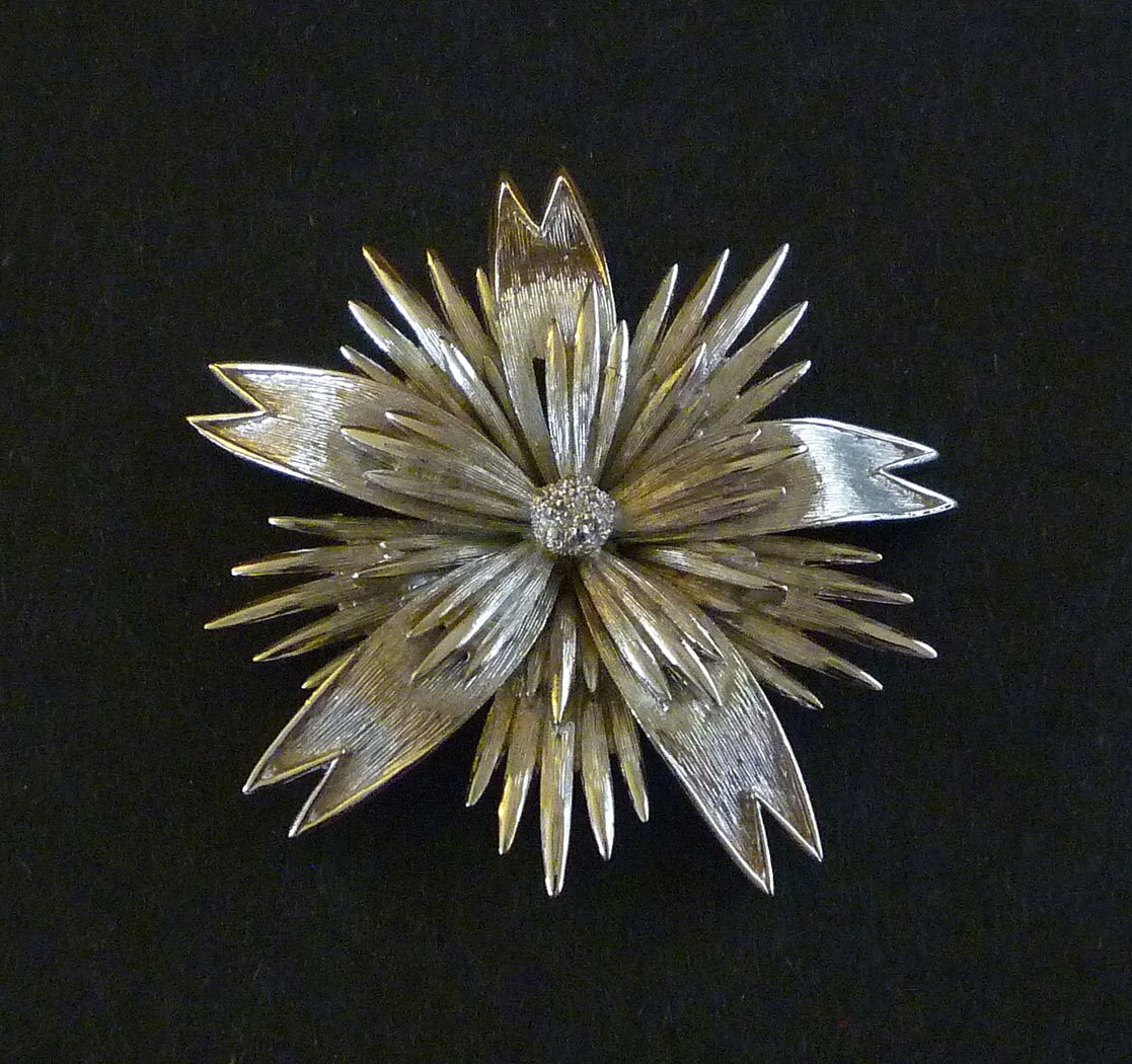 Monet Starburst Floral Brooch Silver Tone by MaisonChantalMichael