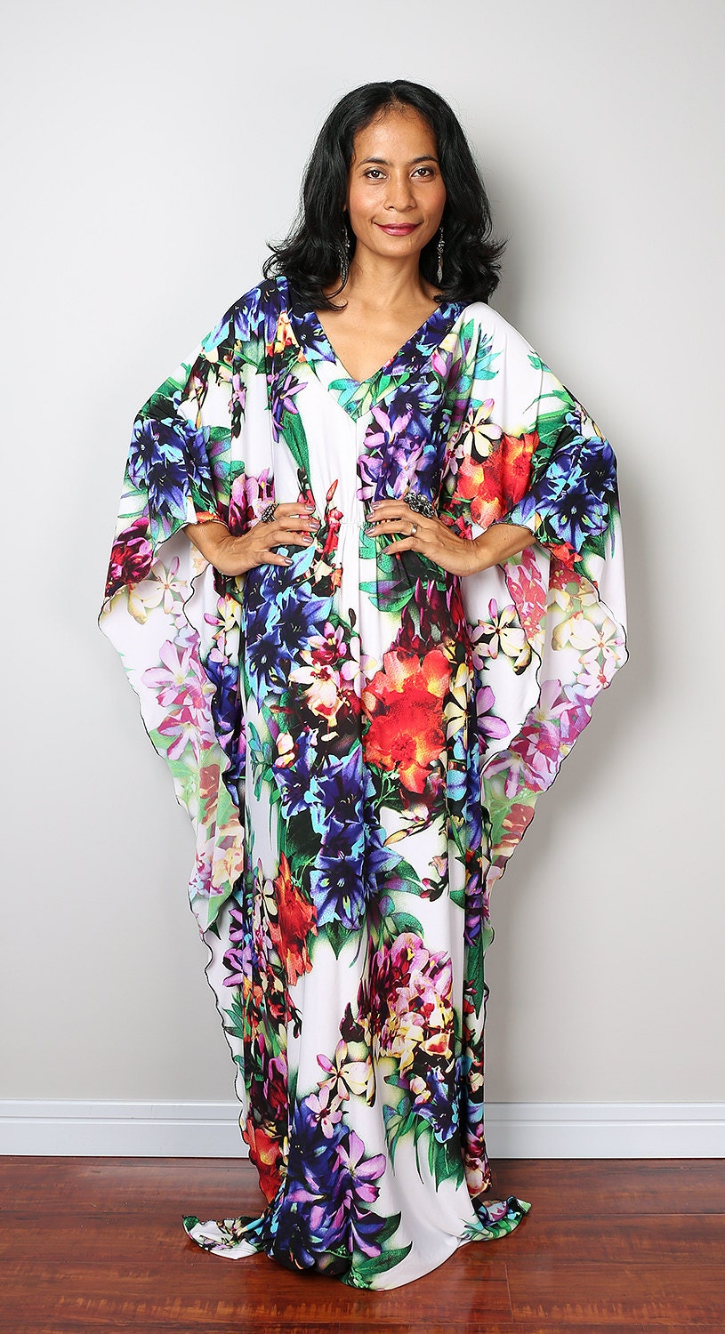 Boho Maxi Dress with Floral Print Kimono Dress : Funky by Nuichan