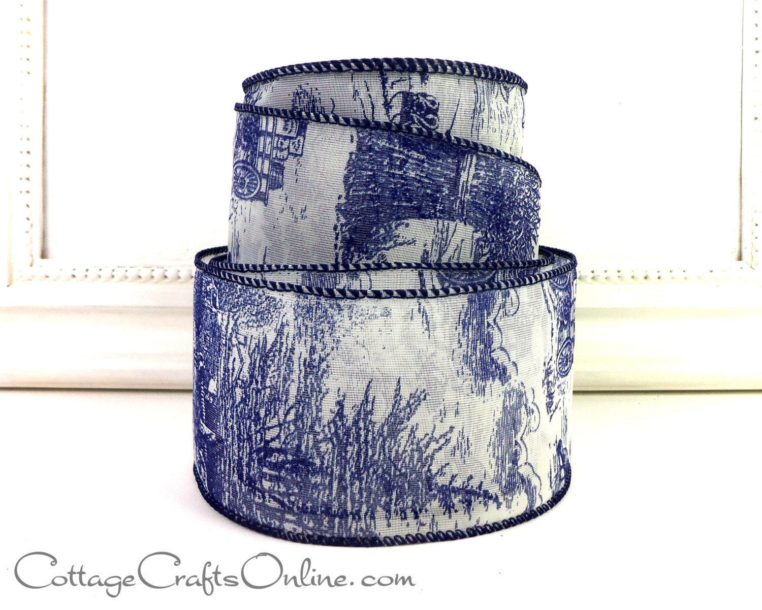 Wired Ribbon 2 1/2 wide Navy Blue Toile by