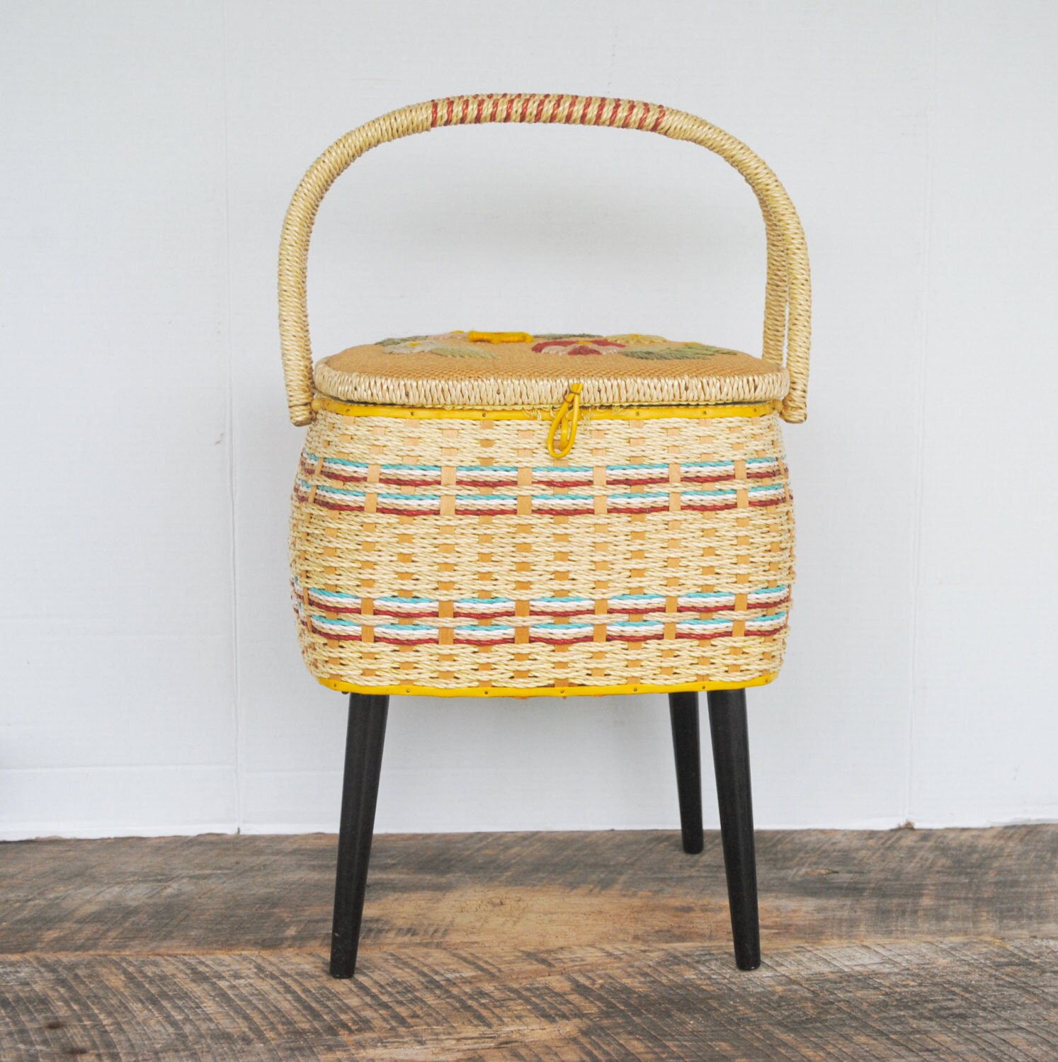 Vintage Wicker Sewing Basket on Legs by Singer