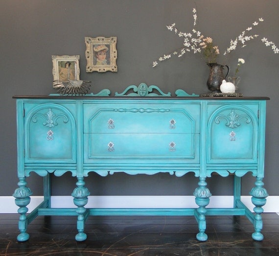 Items similar to SOLD*** Antique Buffet, Sideboard, Entry Table aqua