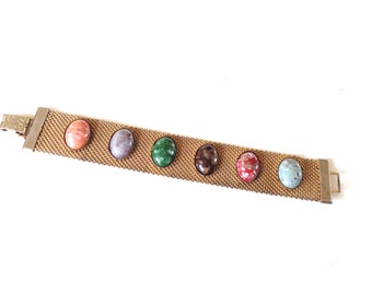 Sarah Coventry Cabochon Bracelet Multi Color Mesh Vintage Fashion Retro Jewelry