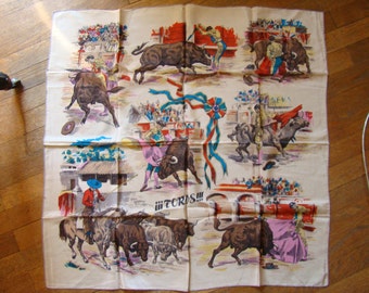 Vintage Silk Scarf - Bullfight Corrida